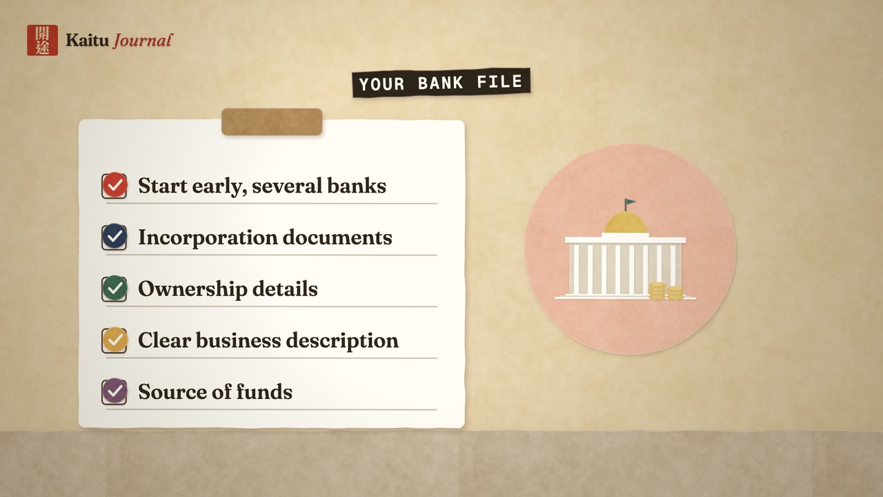 A papercraft bank building with paper documents and a small key on the steps
