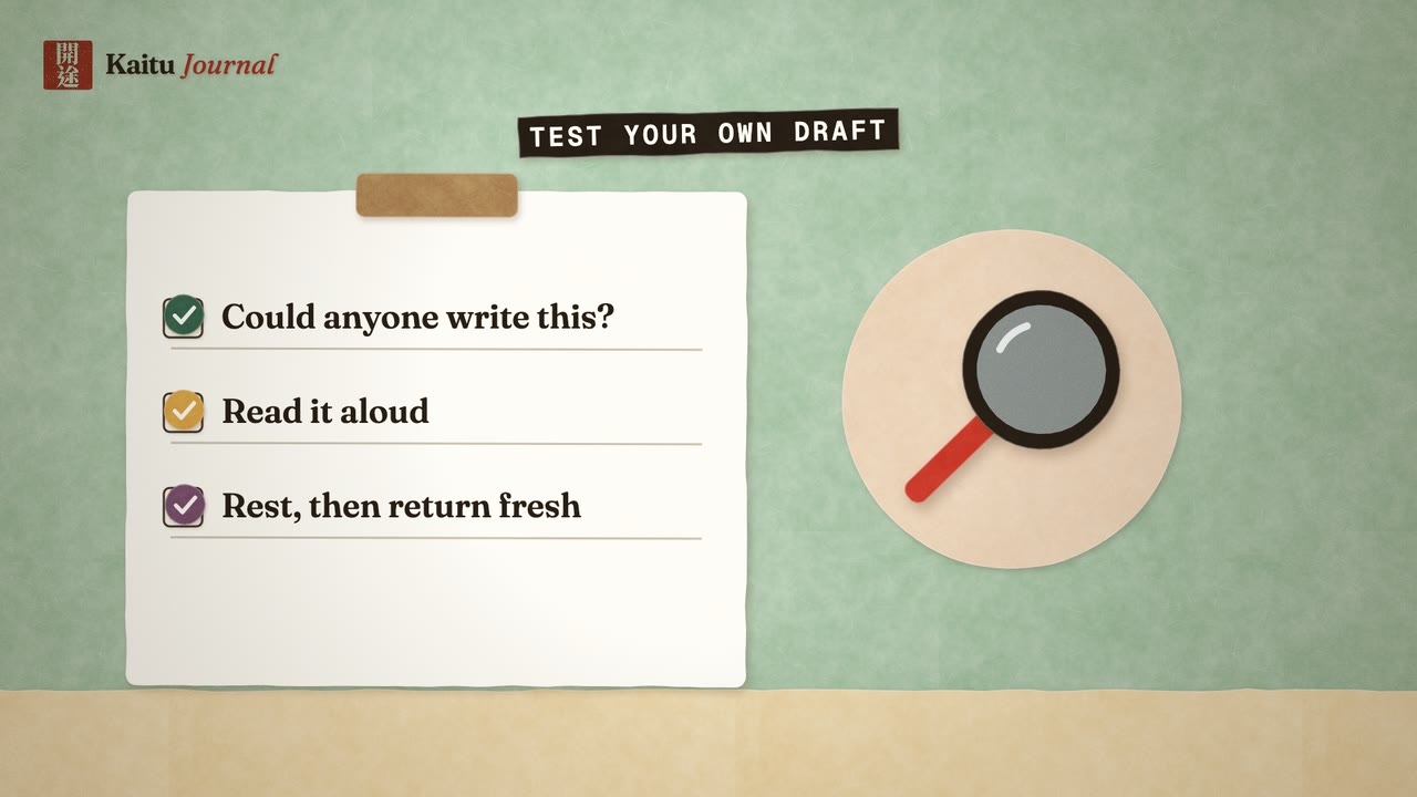 A papercraft student writing at a desk while a mentor points to a margin note